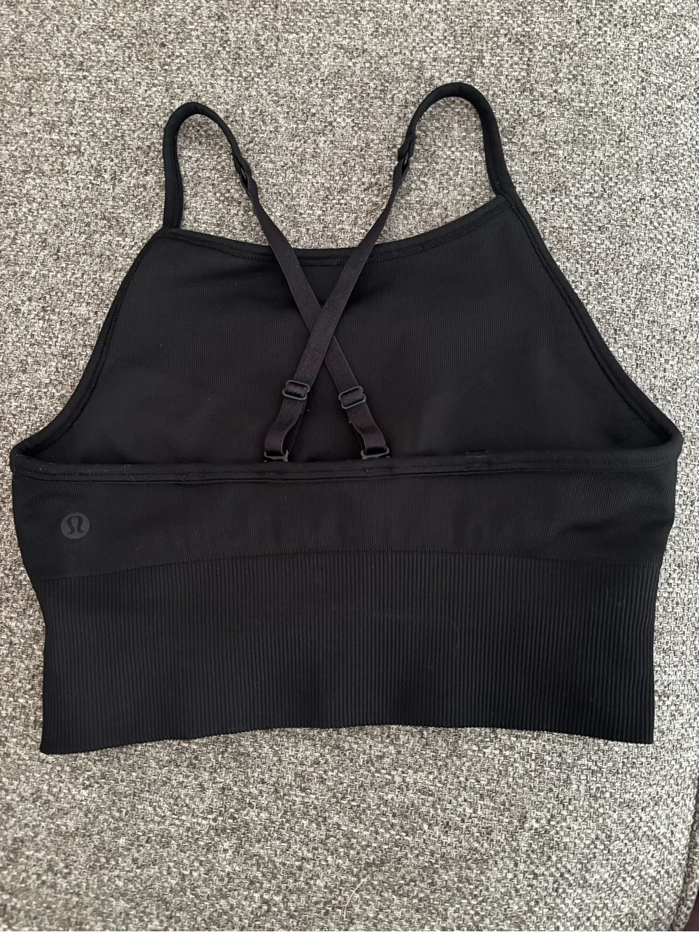 lululemon athletica Black Ribbed Cross‑Back Sports Bra